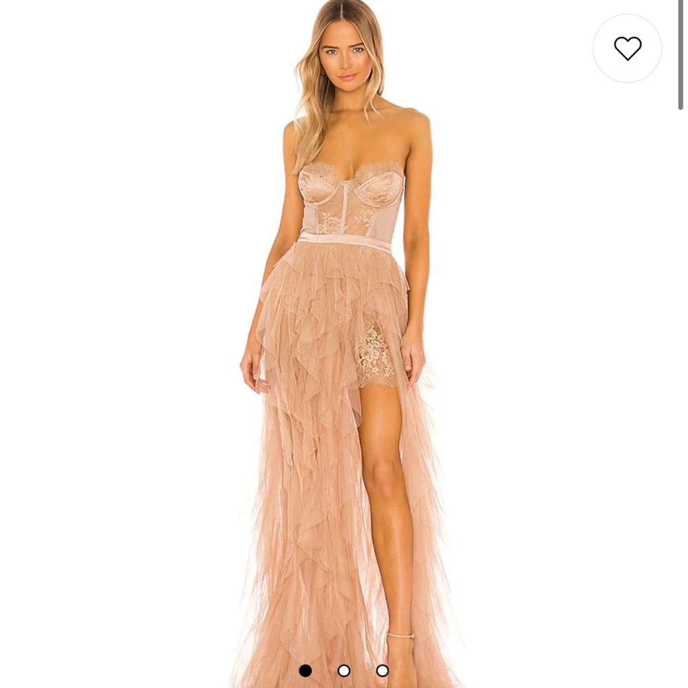 For Love and Lemons Revolve Bustier Gown in Warm Taupe